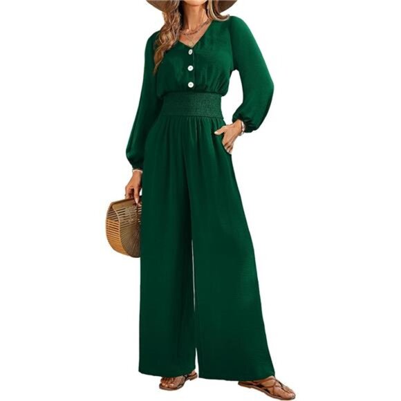 Womens Jumpsuits Long Sleeve One Piece Green - Picture 1 of 6